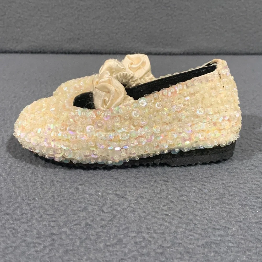 Costal Projections Baby Girl Size 4 Iridescent Sequin Rosette‎ Mary Jane Flats